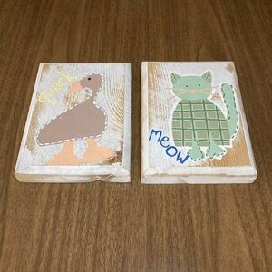 Hand Painted Hand Crafted Wood Panel Animal Pattern Kitsch Wall Decor Art